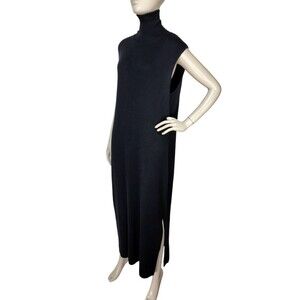 Vintage 90s Black Sleeveless Stretch Knit Turtleneck Long Sweater Dress Size 1X